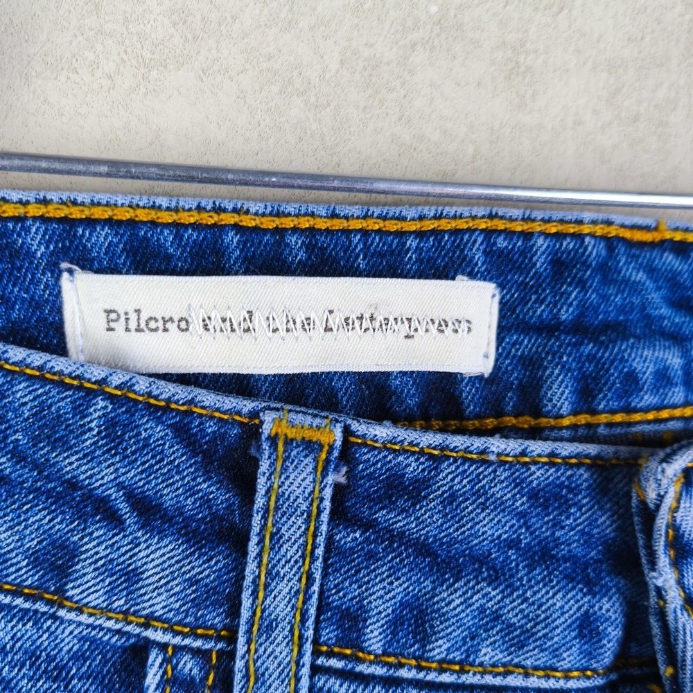 Pilcro Blue Denim Ankle Jeans with White Floral Embroidery, High Rise Flare, 27 - Picture 9 of 11